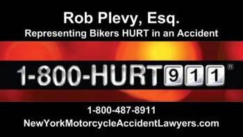 New York motorcycle lawyer Rob Plevy's business card