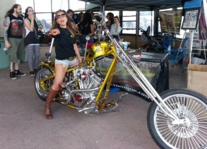 Wife on custom motorcycle