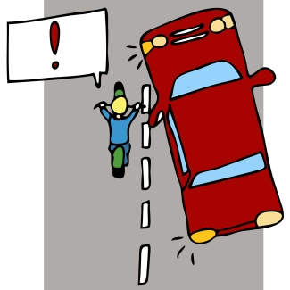 Motorcycle cut off by car