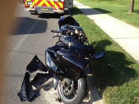 This Motorcycle Struck a Car Broadside