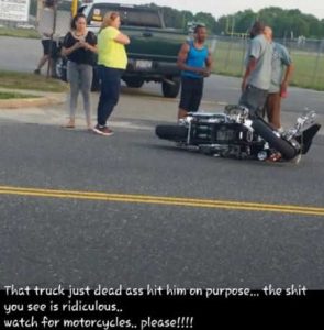 Facebook comment about motorcycle hit on purpose